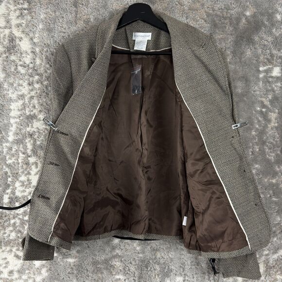 Worthington Sz 14 Wool Blend Belted V Neck Collar Long Sleeve Blazer Jacket - Picture 3 of 8